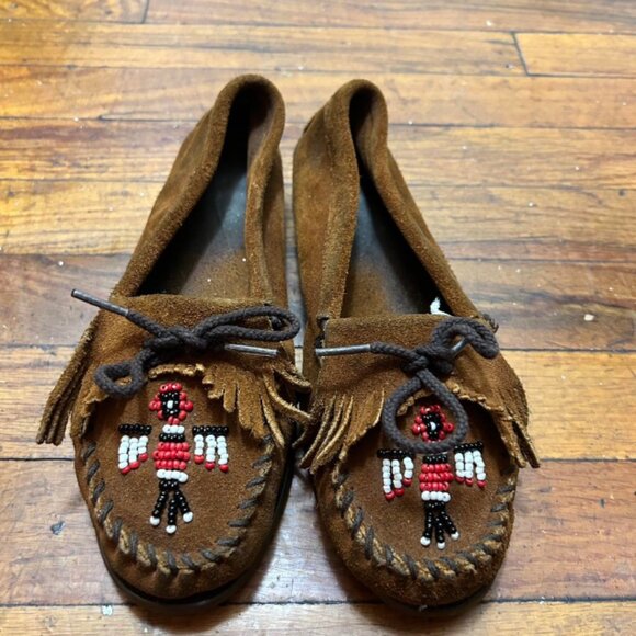 Minnetonka Women's Brown and Tan Loafers - Picture 1 of 4